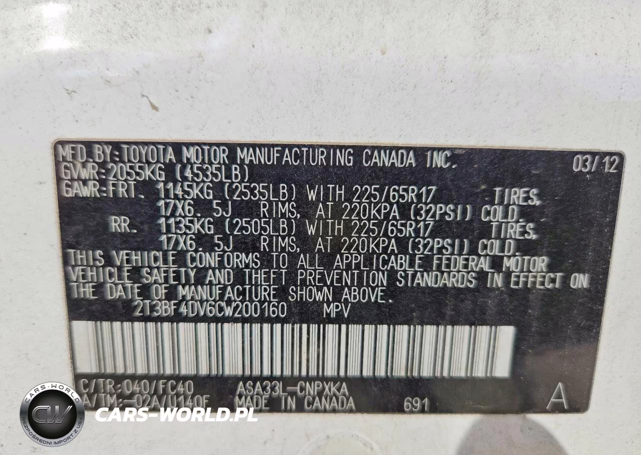 2012 Toyota Rav4 Base VIN:2T3BF4DV6CW200160 - 13