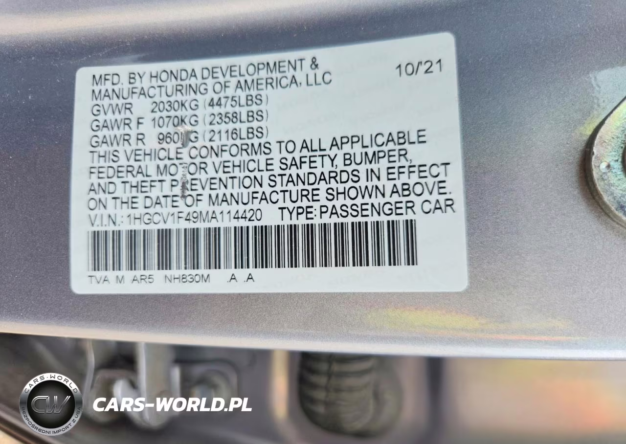 2021 Honda Accord Sport Se VIN:1HGCV1F49MA114420 - 12