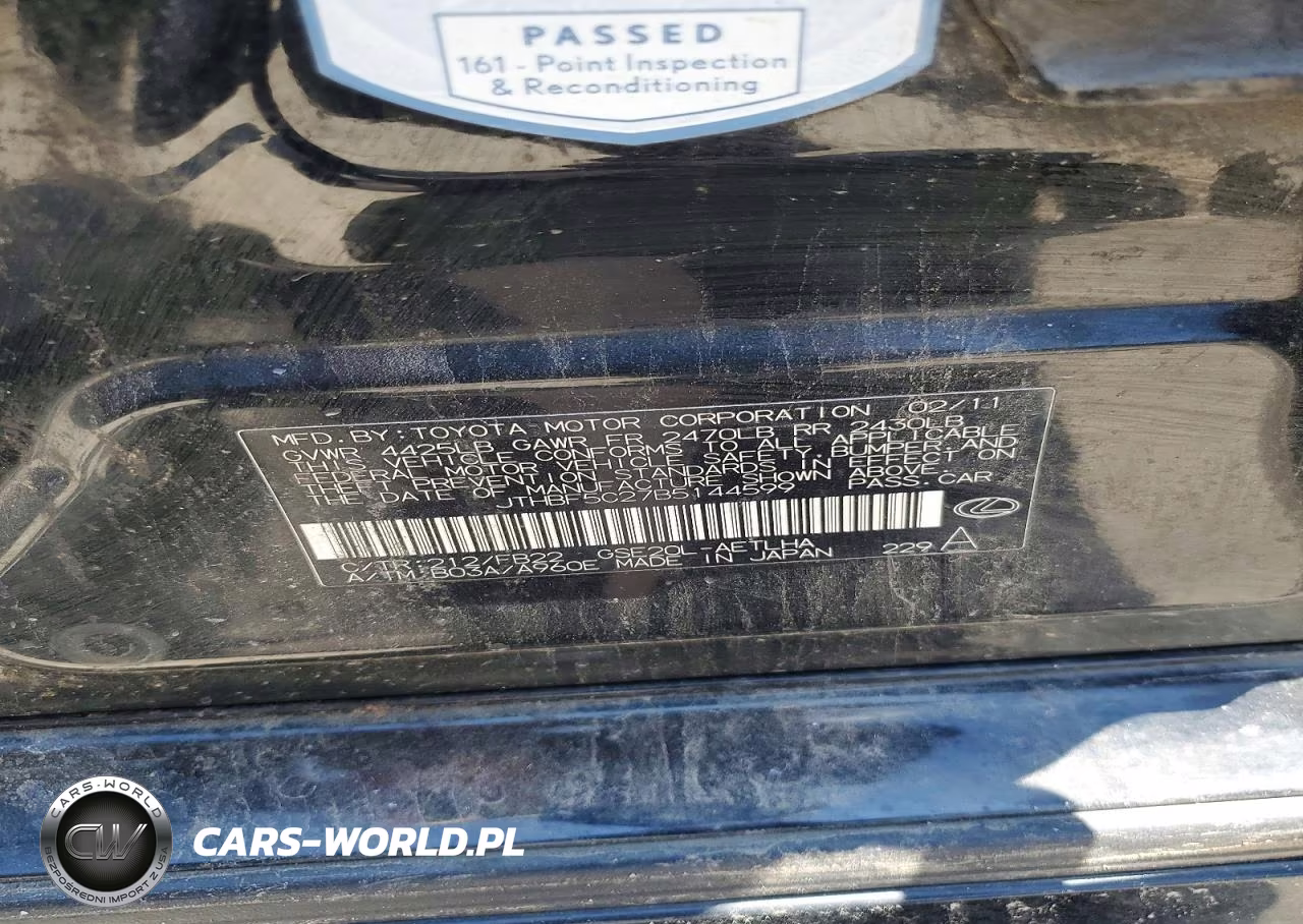 2011 Lexus Is 250 VIN:JTHBF5C27B5144599 - 12