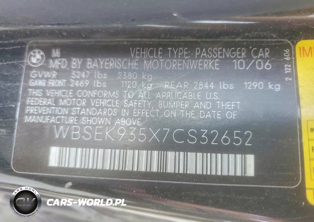 2007 BMW M6 VIN:WBSEK935X7CS32652 - 13