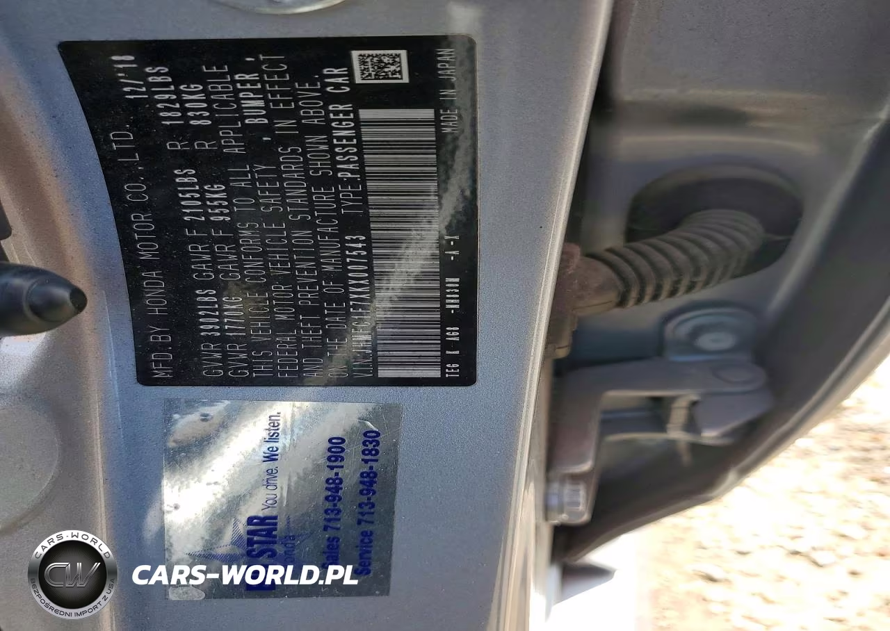 2019 Honda Civic Exl VIN:JHMFC1F7XKX007543 - 12