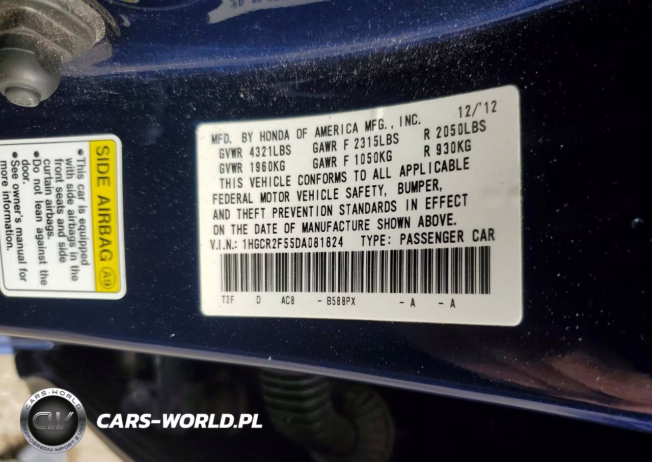 2013 Honda Accord Sport VIN:1HGCR2F55DA081824 - 13