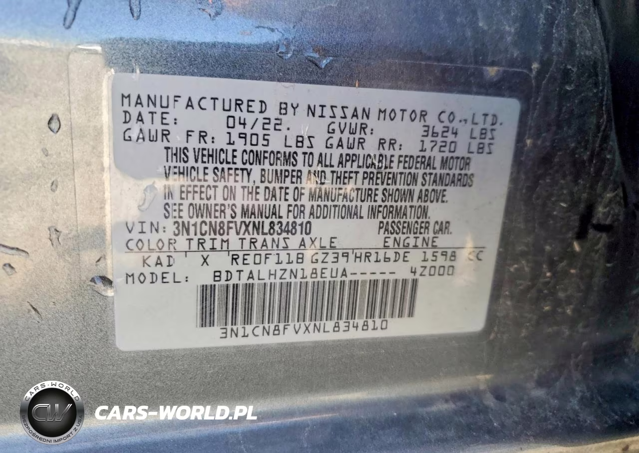 2022 NISSAN VERSA SR  VIN:3N1CN8FVXNL834810 - 13
