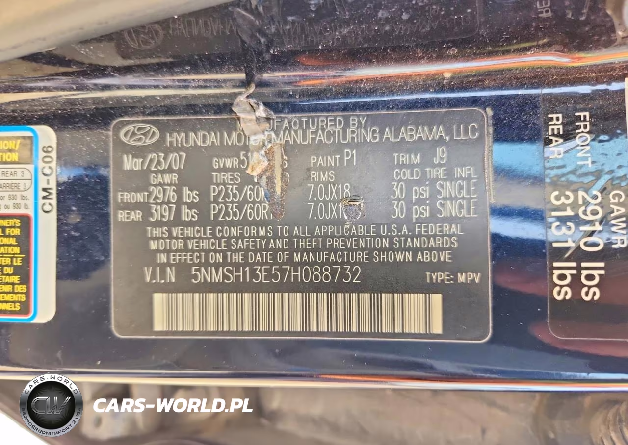 2007 Hyundai Santa Fe Se VIN:5NMSH13E57H088732 - 13