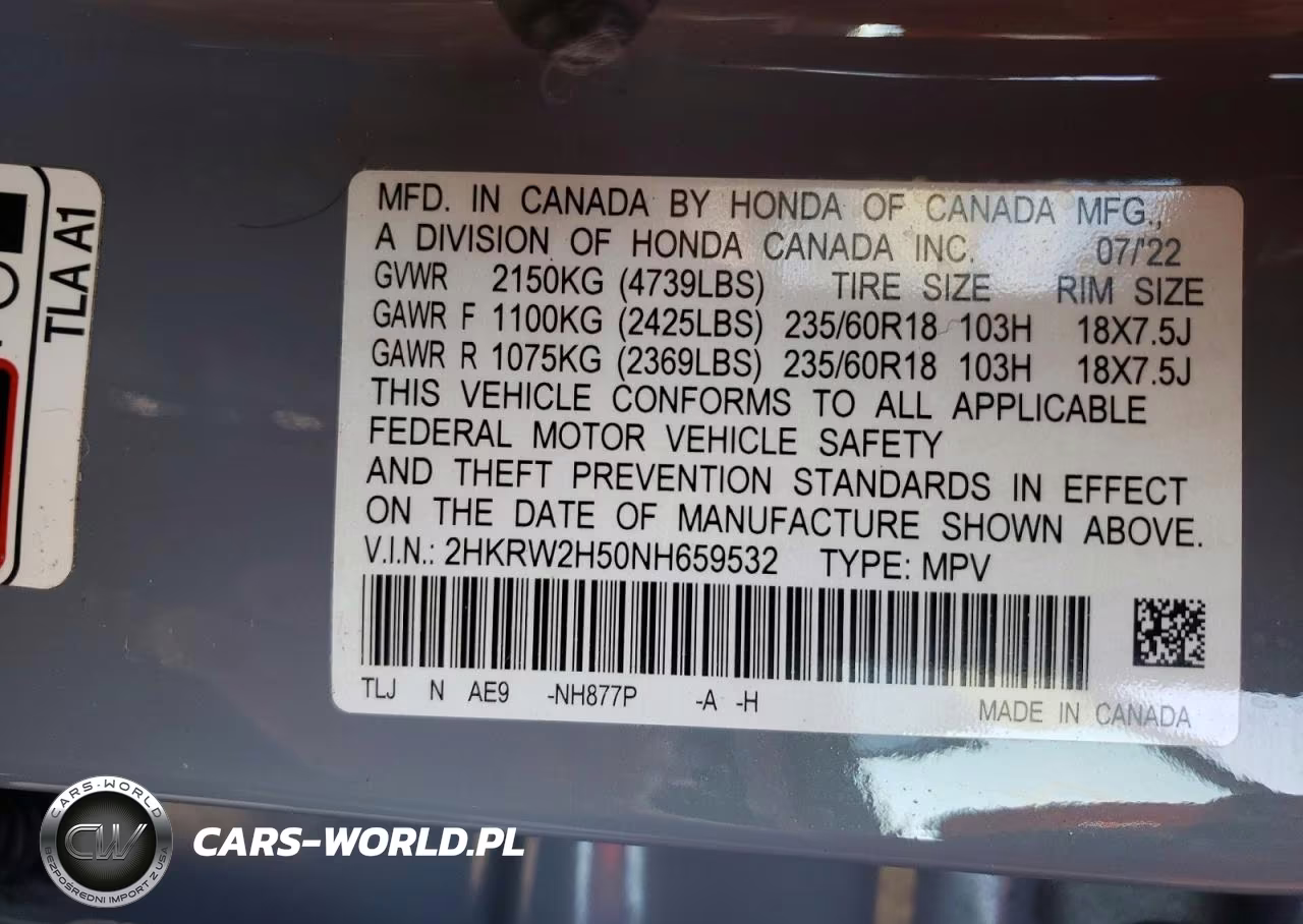 2022 Honda Cr-V Ex VIN:2HKRW2H50NH659532 - 13