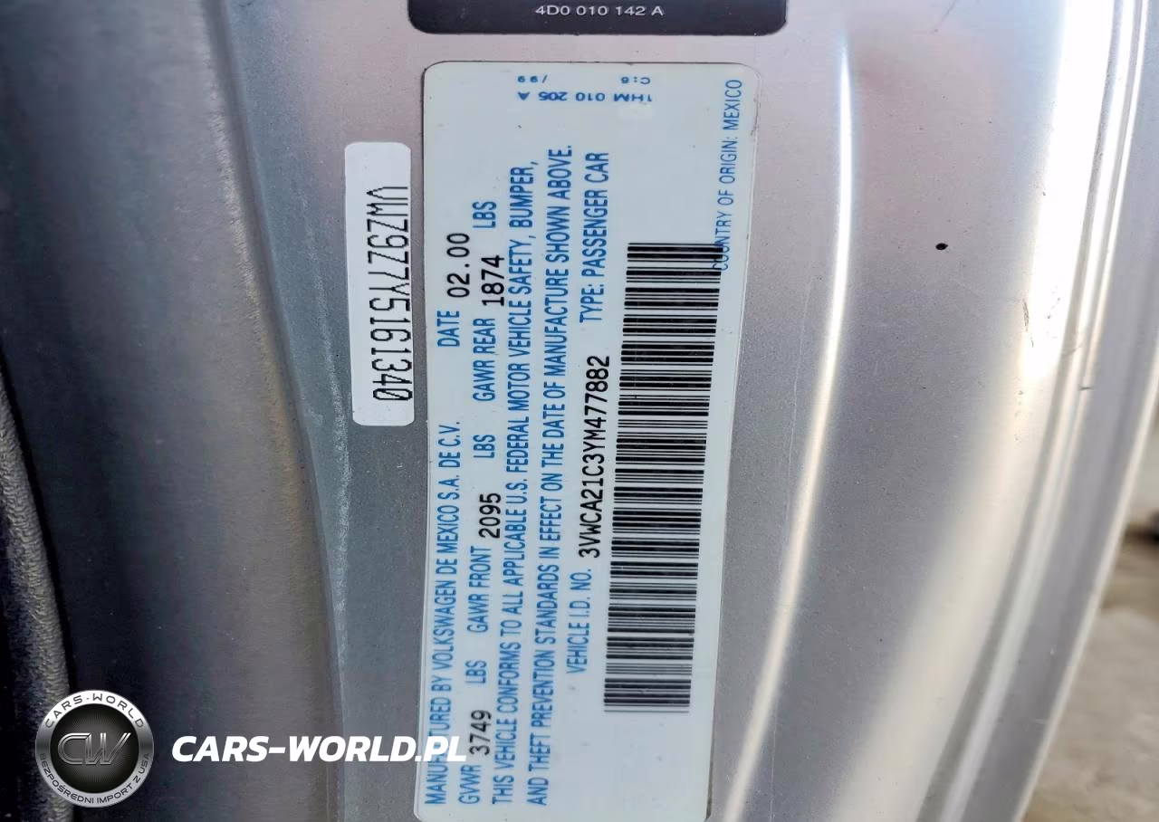 2000 Volkswagen New Beetle Gls VIN:3VWCA21C3YM477882 - 13