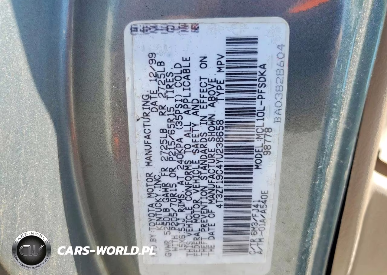 2000 Toyota Sienna Ce VIN:4T3ZF19C4YU238658 - 13