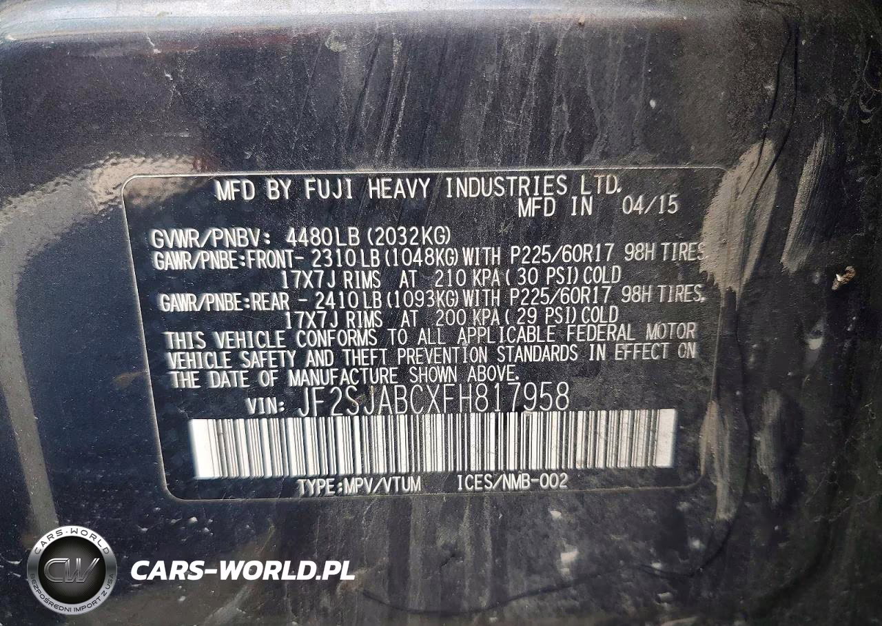 2015 Subaru Forester 2.5I VIN:JF2SJABCXFH817958 - 13