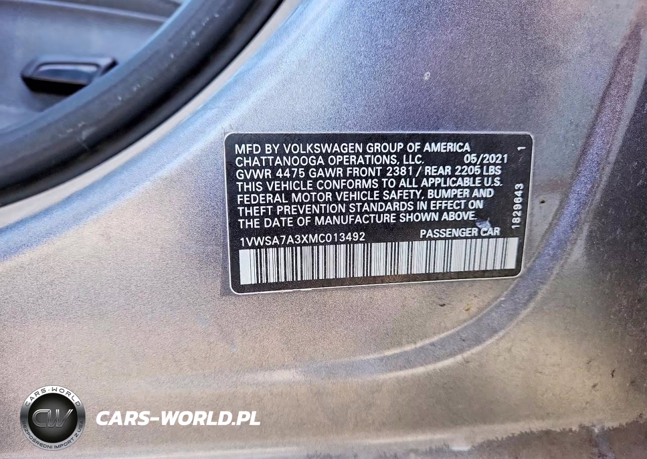 2021 Volkswagen Passat Se VIN:1VWSA7A3XMC013492 - 13