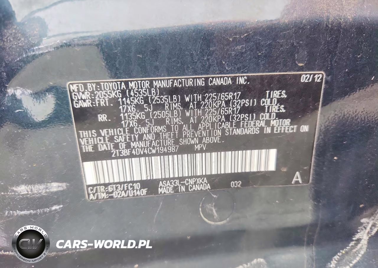 2012 Toyota Rav4 Base VIN:2T3BF4DV4CW194987 - 13