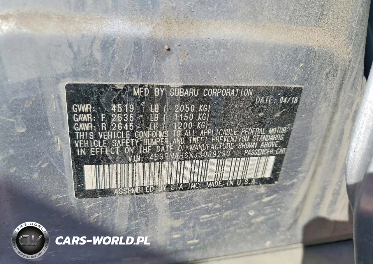 2018 Subaru Legacy 2.5I VIN:4S3BNAB6XJ3039230 - 13