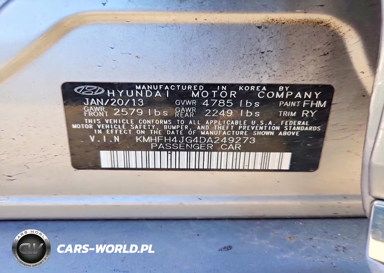 2013 Hyundai Azera Base VIN:KMHFH4JG4DA249273 - 12