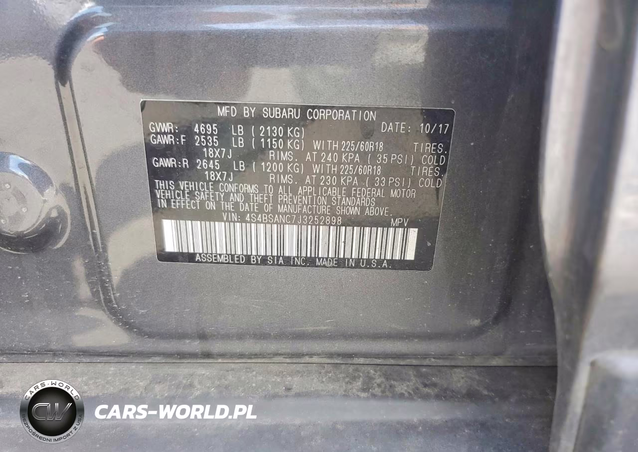 2018 Subaru Outback 2.5I Limited VIN:4S4BSANC7J3252898 - 12