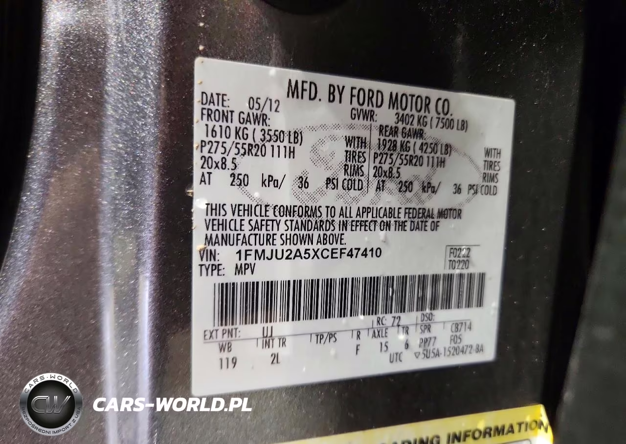2012 Ford Expedition Limited VIN:1FMJU2A5XCEF47410 - 14