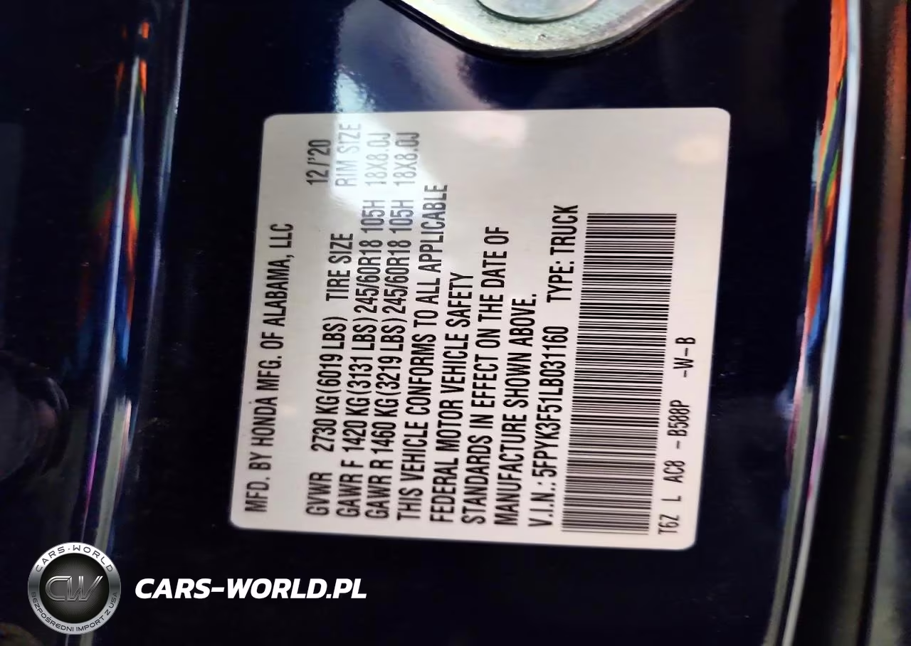 2020 Honda Ridgeline Rtl VIN:5FPYK3F51LB031160 - 12