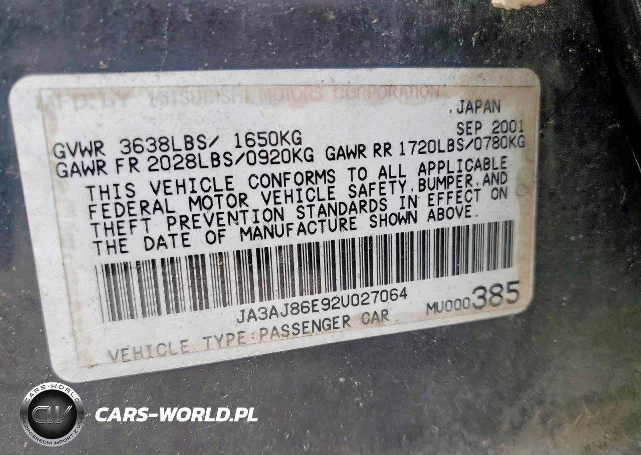 2002 Mitsubishi Lancer Oz Rally VIN:JA3AJ86E92U027064 - 12