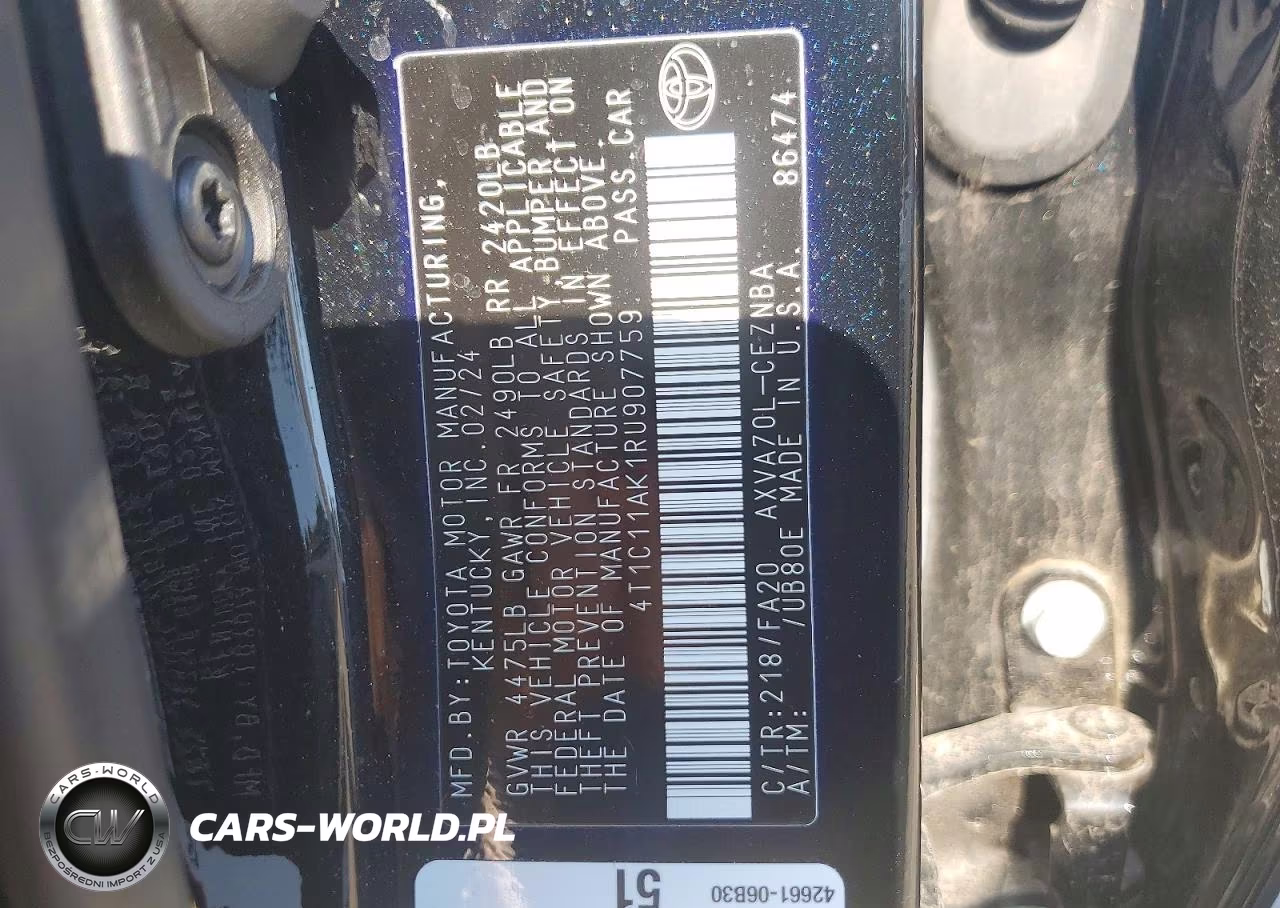 2024 Toyota Camry Le VIN:4T1C11AK1RU907759 - 12