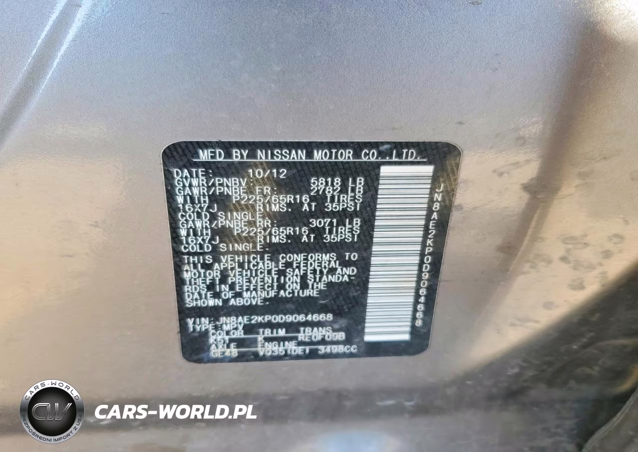 2013 Nissan Quest 3.5 S VIN:JN8AE2KP0D9064668 - 13