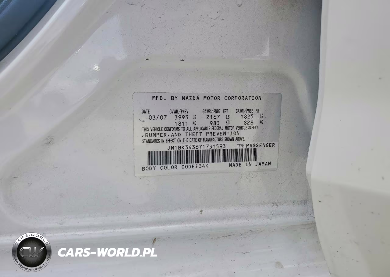 2007 Mazda 3 Hatchback VIN:JM1BK343671731593 - 12