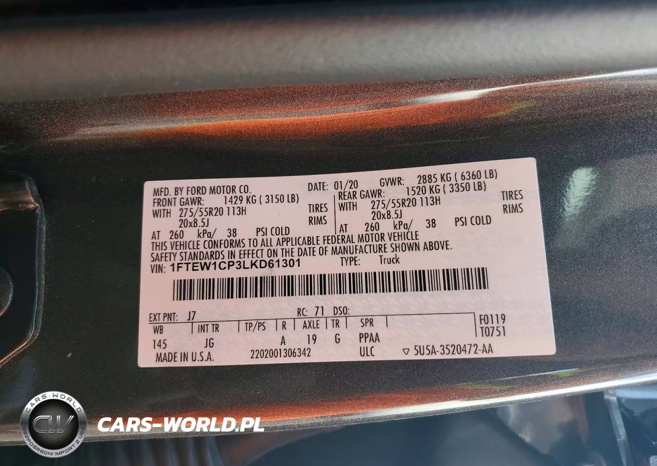 2020 Ford F150 Lariat VIN:1FTEW1CP3LKD61301 - 12