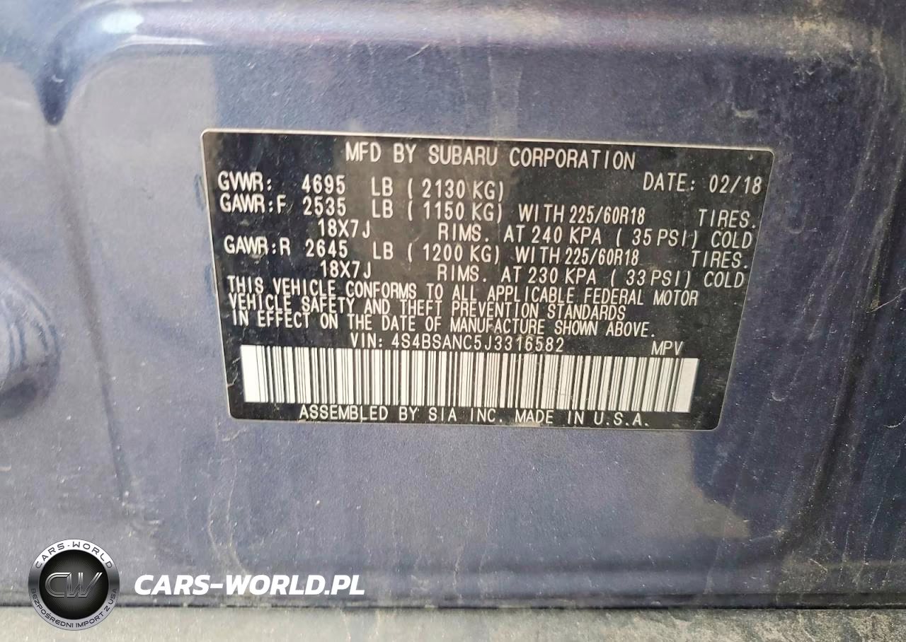 2018 Subaru Outback 2.5I Limited VIN:4S4BSANC5J3316582 - 12