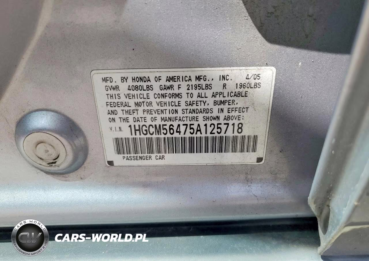 2005 Honda Accord Lx VIN:1HGCM56475A125718 - 12