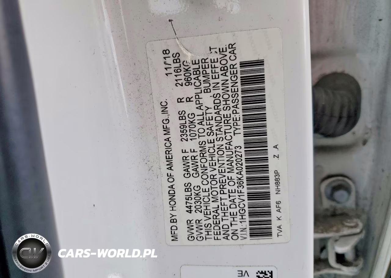 2019 Honda Accord Sport VIN:1HGCV1F36KA020273 - 12