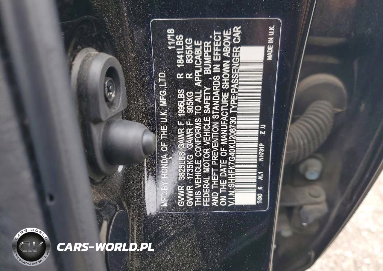 2019 Honda Civic Sport VIN:SHHFK7G40KU208730 - 13