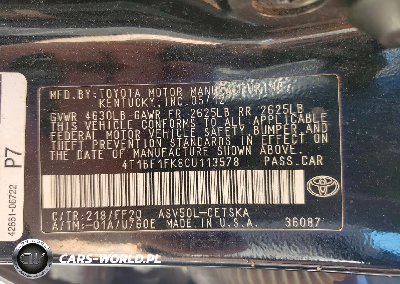 2012 Toyota Camry Se VIN:4T1BF1FK8CU113578 - 12