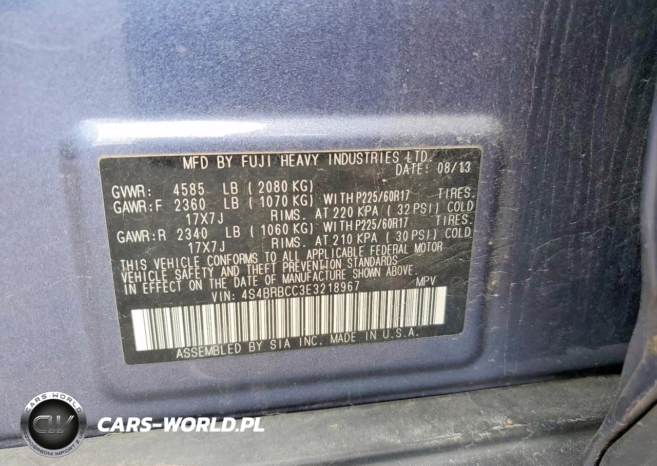2014 Subaru Outback 2.5I Premium VIN:4S4BRBCC3E3218967 - 12