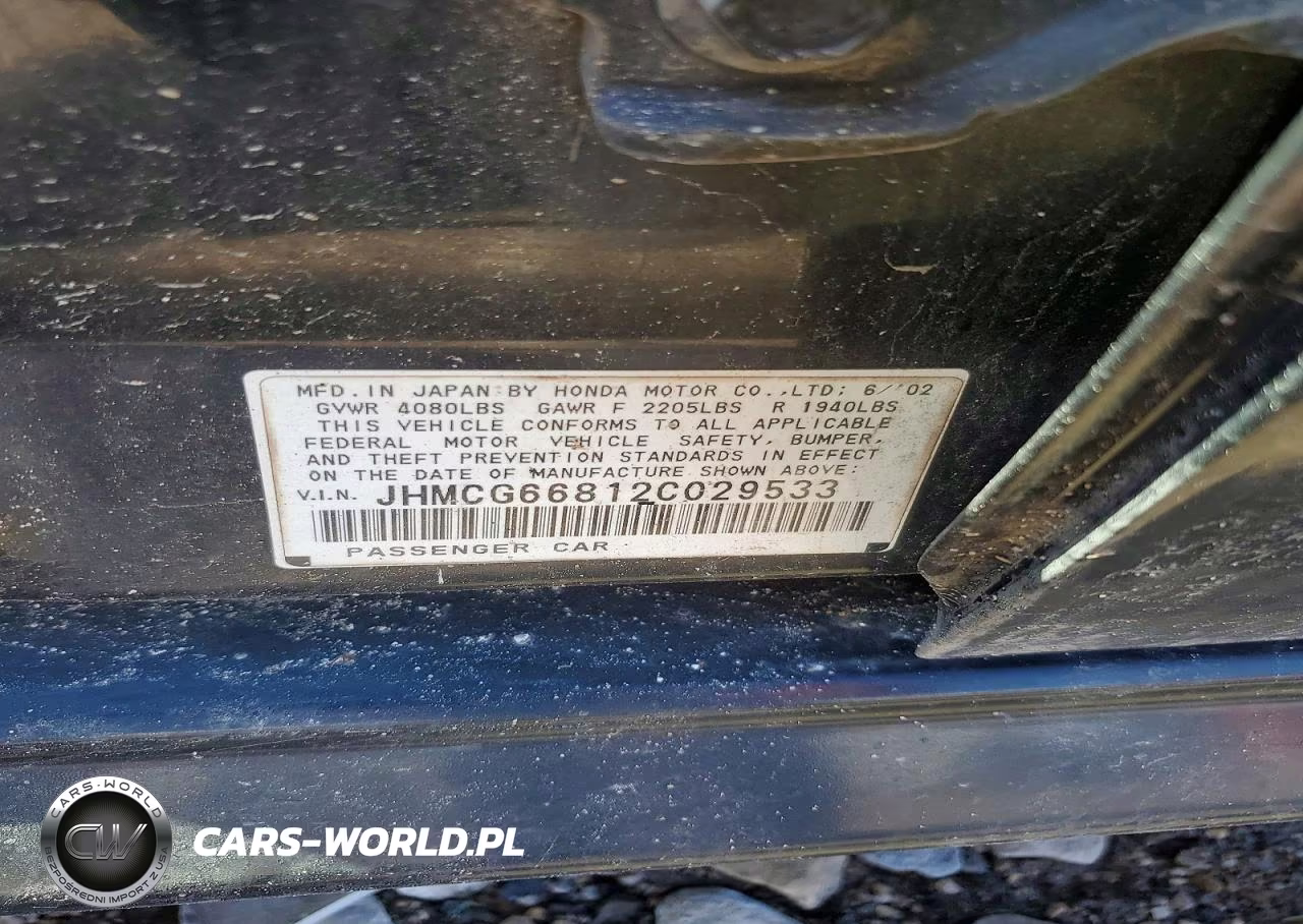 2002 Honda Accord Ex VIN:JHMCG66812C029533 - 12