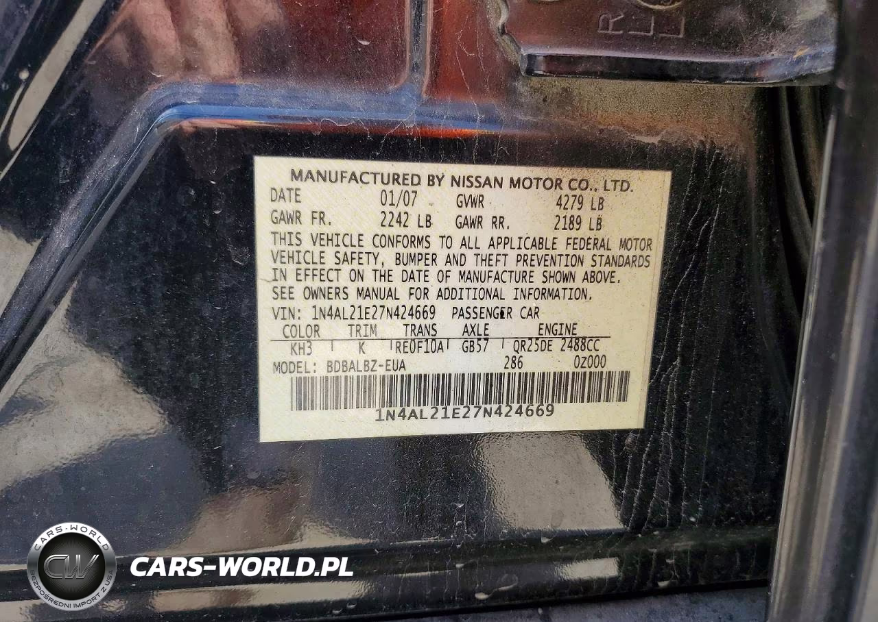 2007 Nissan Altima 2.5 VIN:1N4AL21E27N424669 - 12