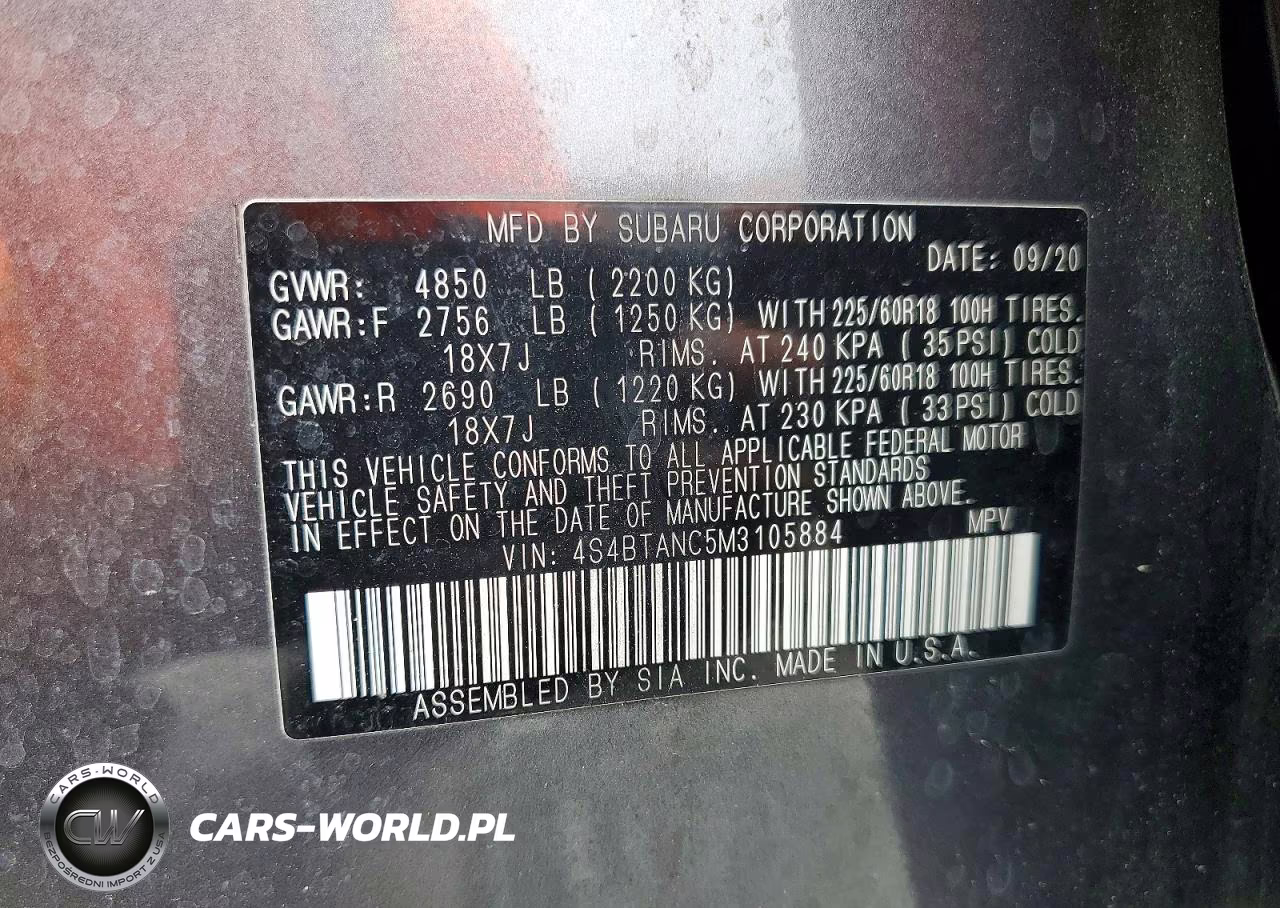 2021 Subaru Outback Limited VIN:4S4BTANC5M3105884 - 13