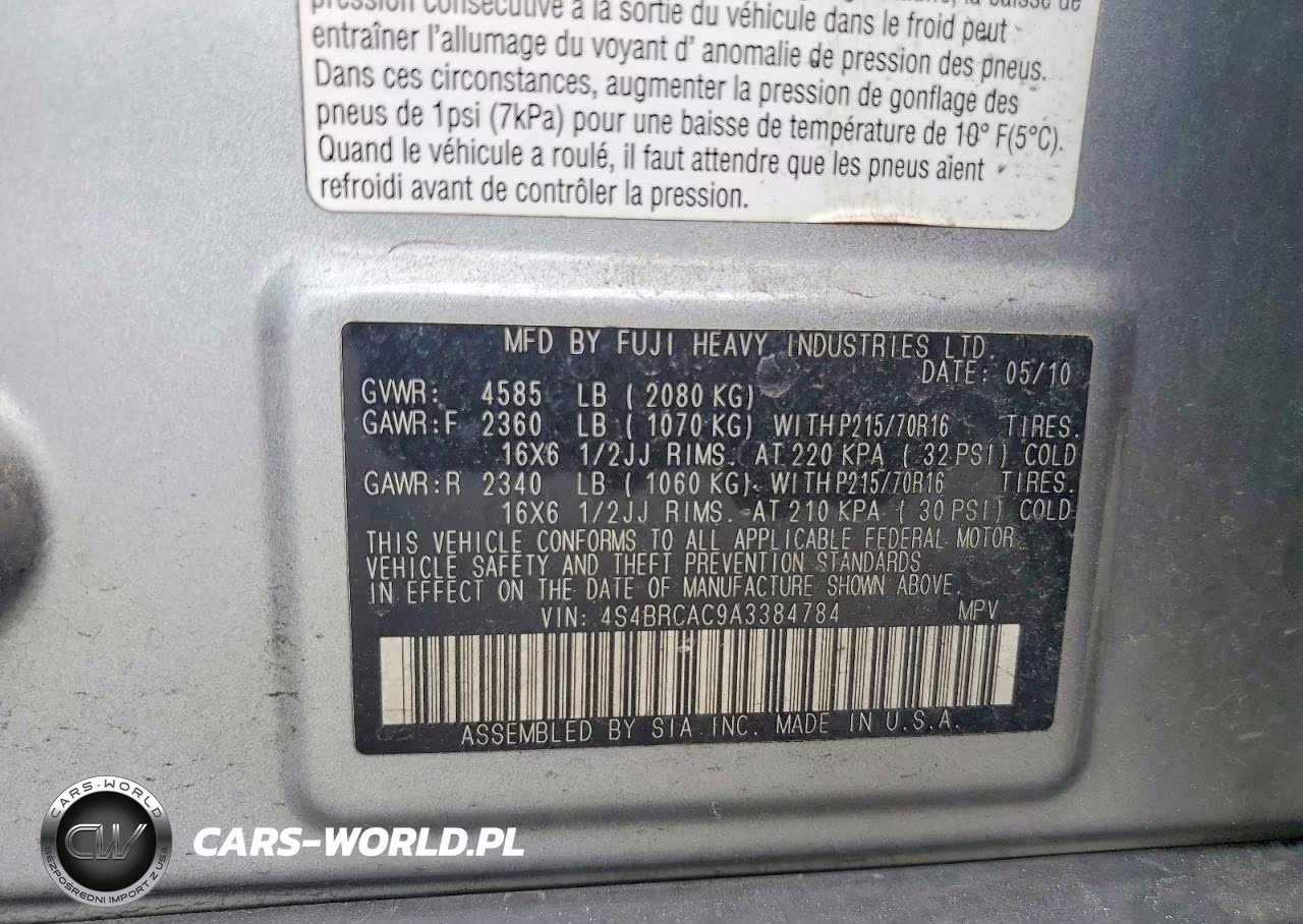 2010 Subaru Outback 2.5I VIN:4S4BRCAC9A3384784 - 14
