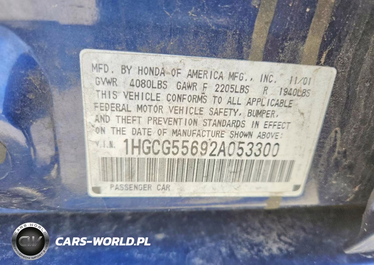 2002 Honda Accord Ex VIN:1HGCG55692A053300 - 12