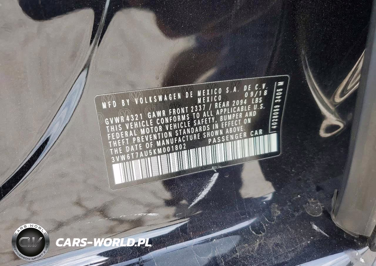 2019 Volkswagen Gti S VIN:3VW6T7AU5KM001802 - 12