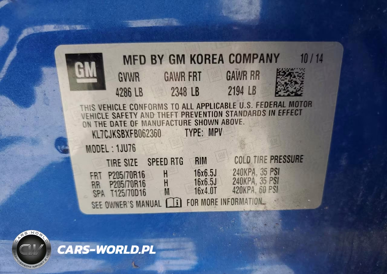 2015 Chevrolet Trax Ls VIN:KL7CJKSBXFB062360 - 14