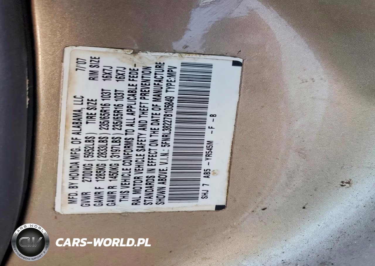 2007 Honda Odyssey Lx VIN:5FNRL38227B105849 - 13