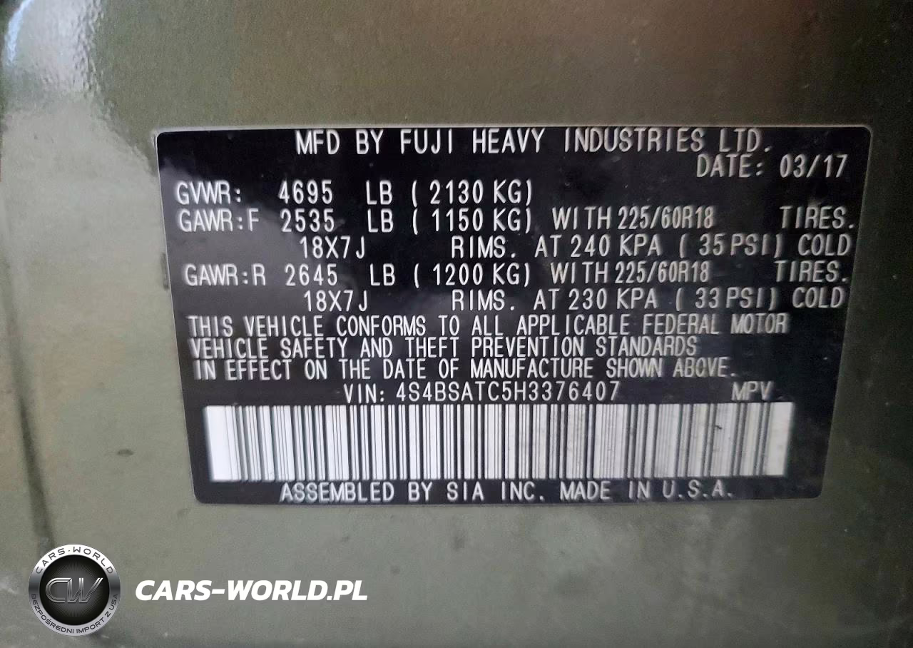 2017 Subaru Outback Touring VIN:4S4BSATC5H3376407 - 12