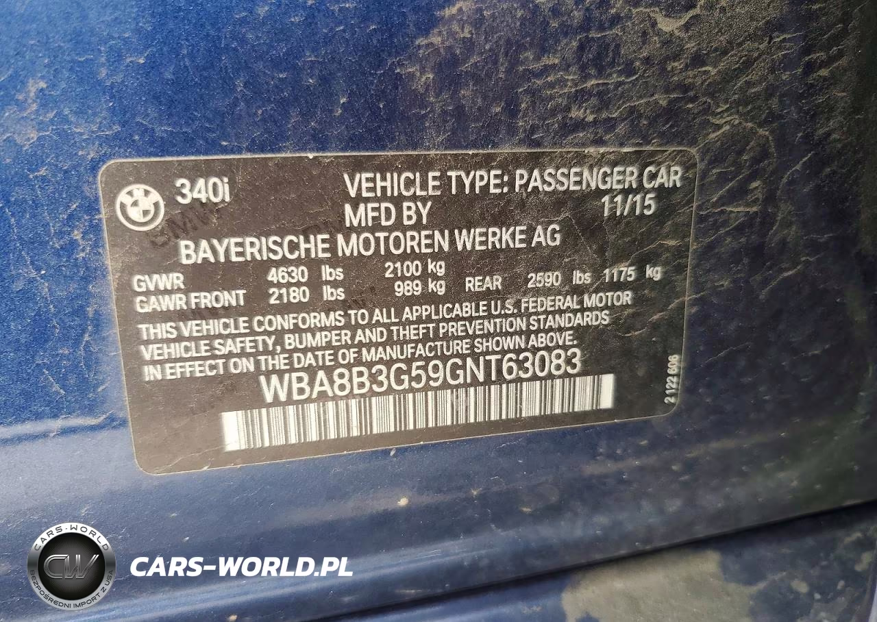 2016 BMW 340 I VIN:WBA8B3G59GNT63083 - 12