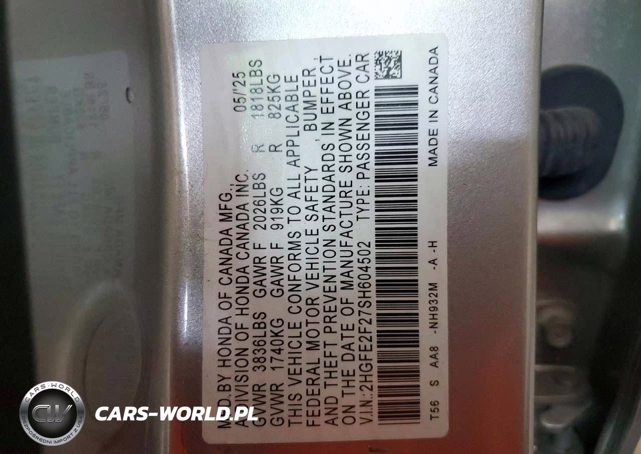 2025 Honda Civic Lx VIN:2HGFE2F27SH604502 - 12