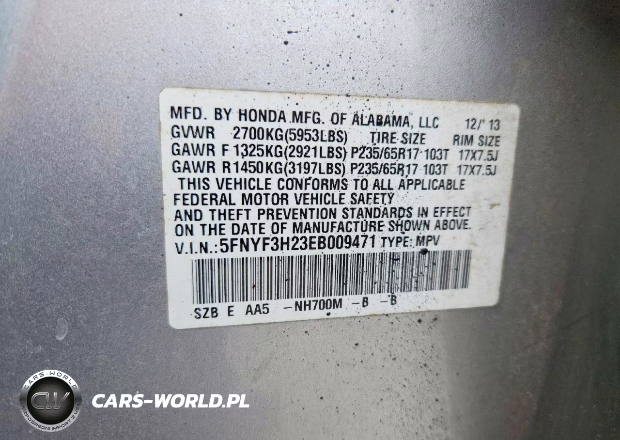 2014 Honda Pilot Lx VIN:5FNYF3H23EB009471 - 13
