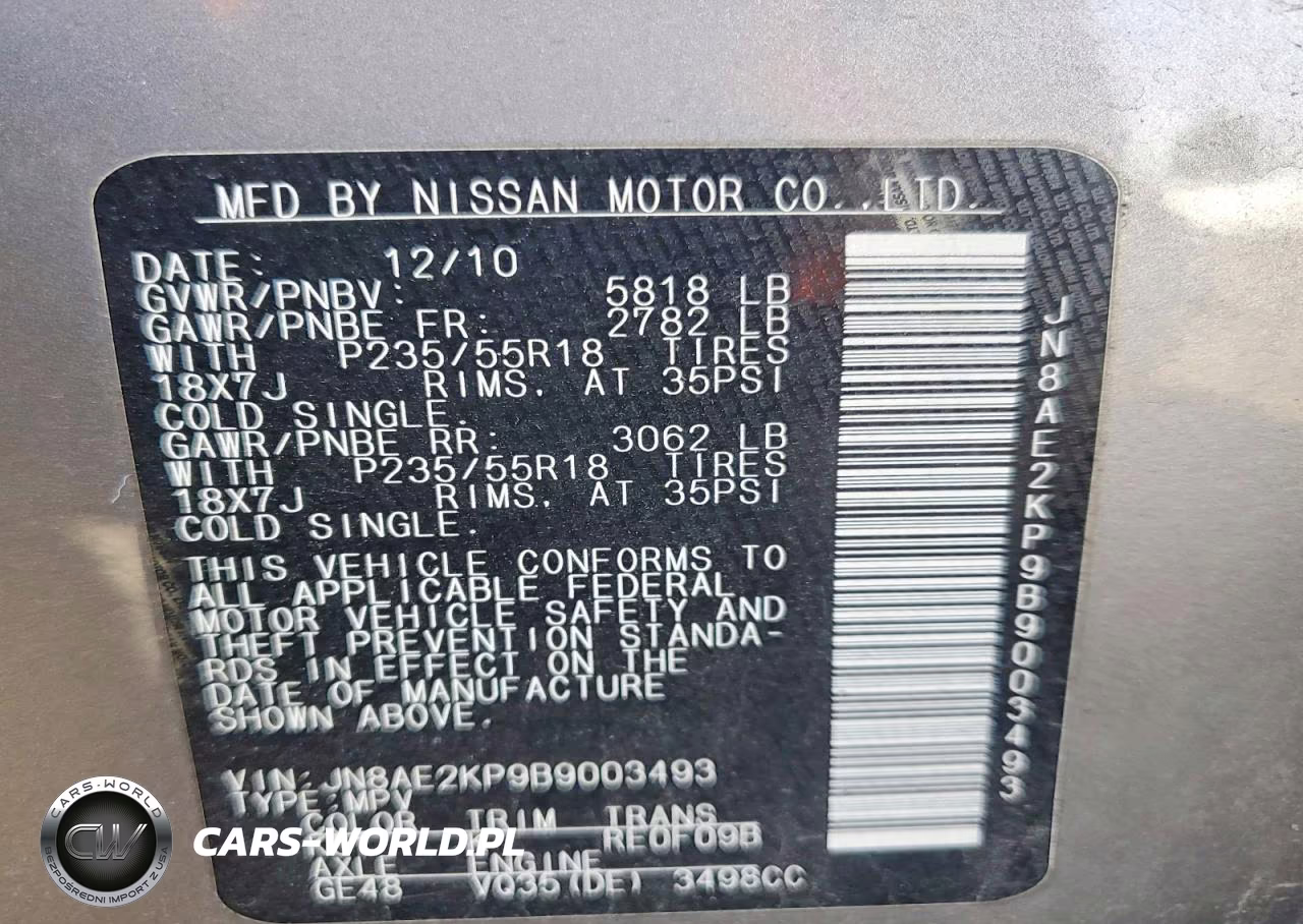 2011 Nissan Quest 3.5 S VIN:JN8AE2KP9B9003493 - 14
