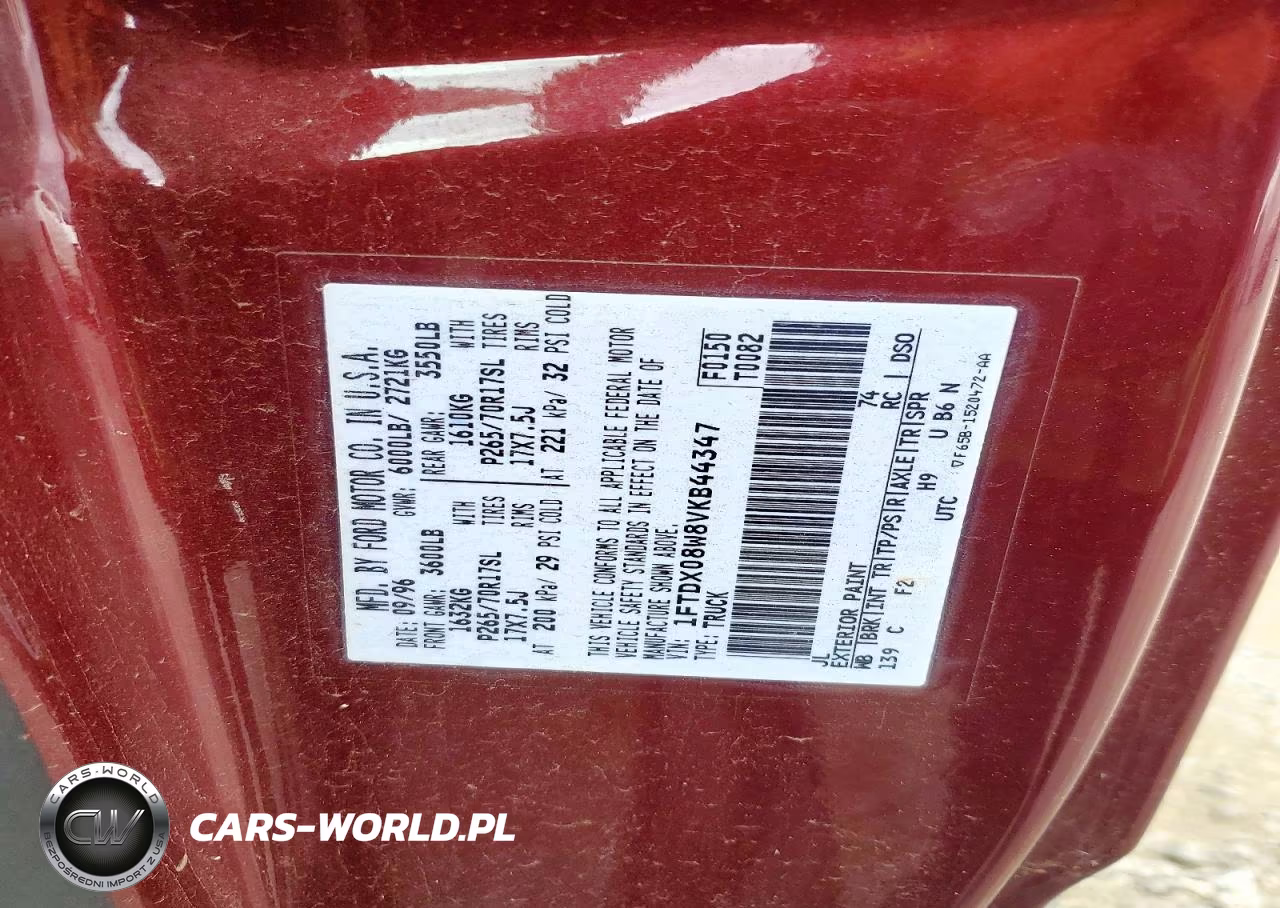 1997 Ford F150 VIN:1FTDX08W8VKB44347 - 12