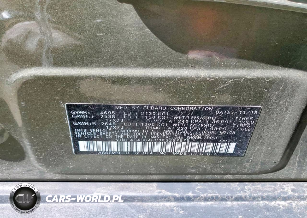 2019 Subaru Outback 2.5I Premium VIN:4S4BSAHC0K3267675 - 13