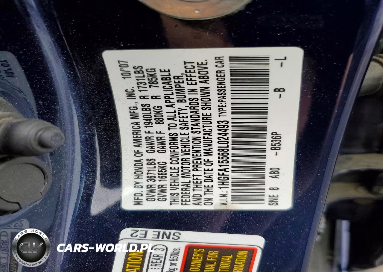 2008 Honda Civic Lx VIN:1HGFA15568L024493 - 12