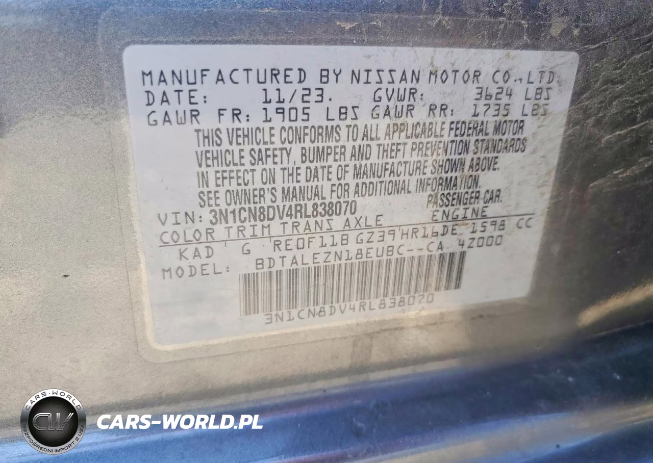 2024 Nissan Versa S VIN:3N1CN8DV4RL838070 - 12