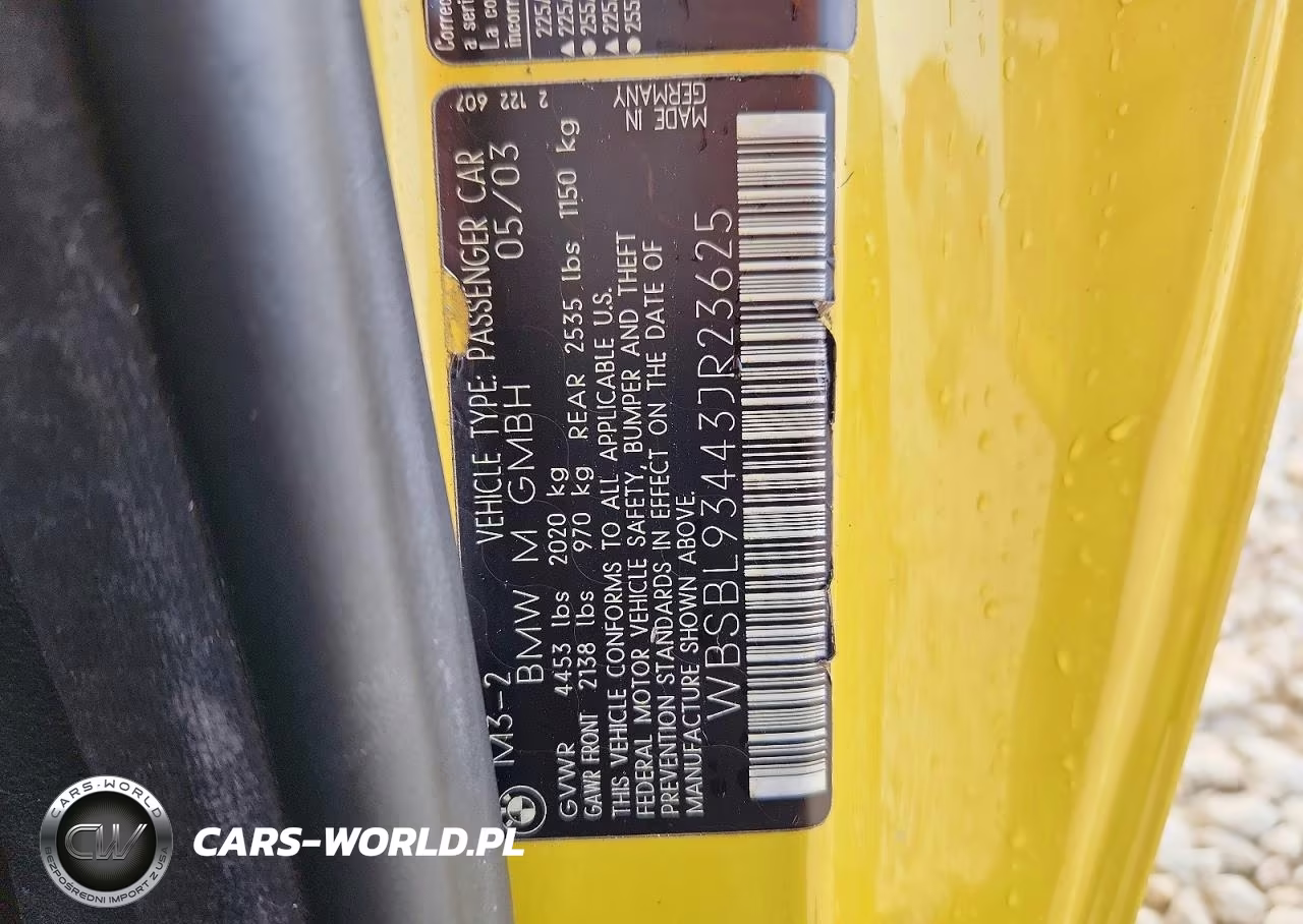 2003 BMW M3 VIN:WBSBL93443JR23625 - 13
