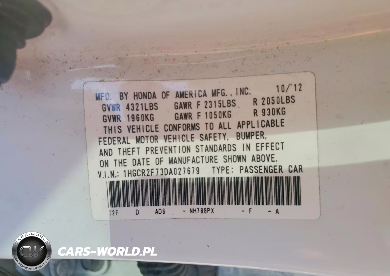 2013 Honda Accord Ex VIN:1HGCR2F73DA027679 - 12