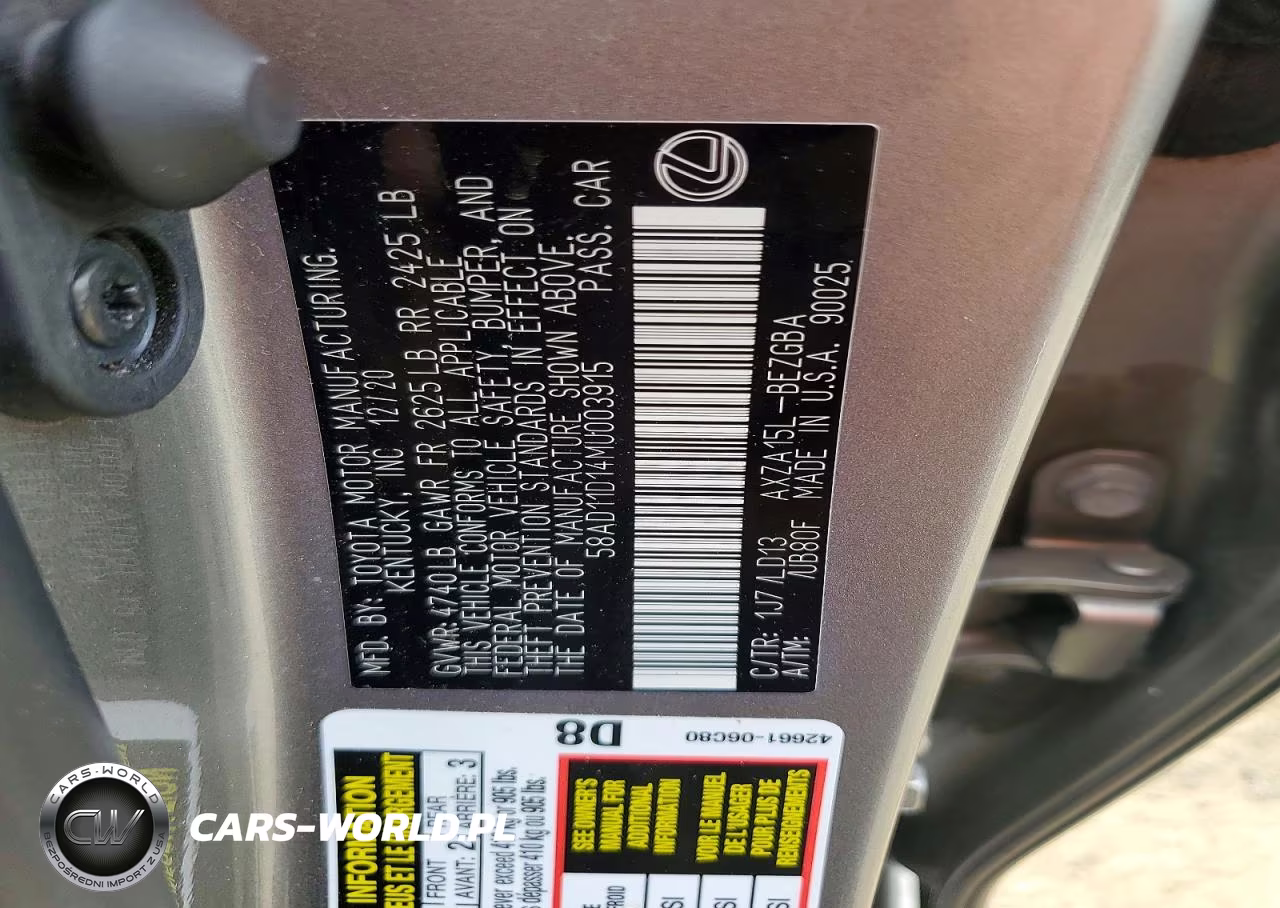 2021 Lexus Es 250 Base VIN:58AD11D14MU003915 - 12
